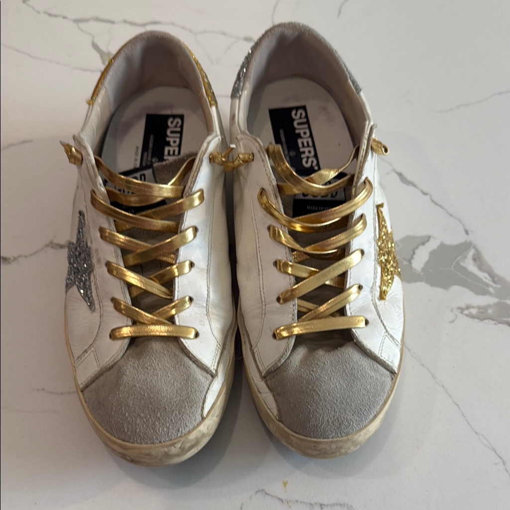 Golden Goose Silver And Gold Sneakers